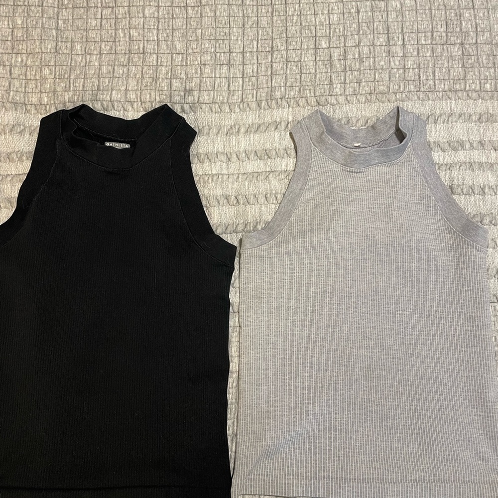 Athleta Black and Gray Ribbed Tank Tops